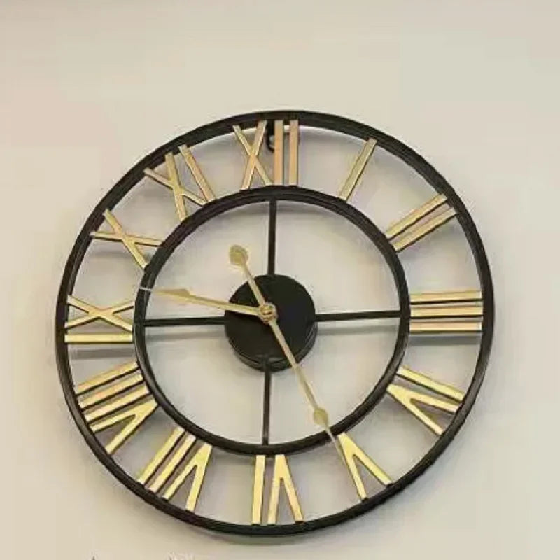 Nordic Metal Roman Numeral Wall Clock - Black Gold Outdoor