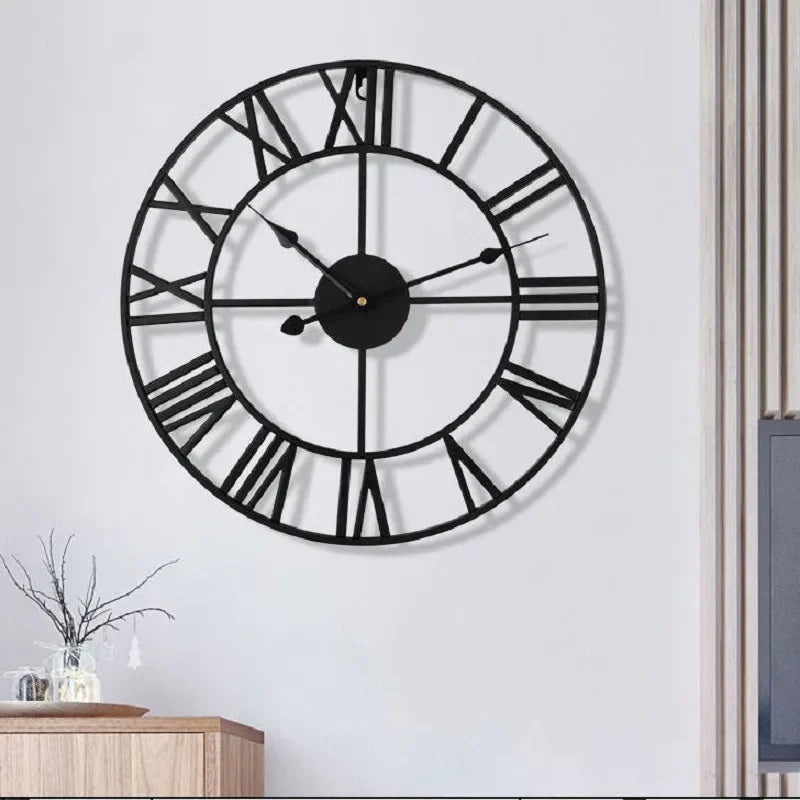 Nordic Metal Roman Numeral Wall Clock - Black Gold Outdoor